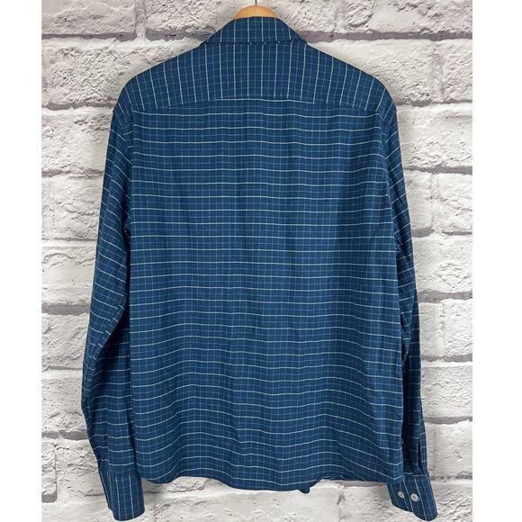 UNTUCKit Mens L Michelot Blue Windowpane Long Sleeve Cotton Button Flannel Shirt - Picture 3 of 7